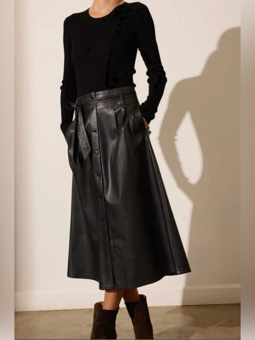 Brochu Walker Black Vegan Leather Teagan Belted Skirt size S
